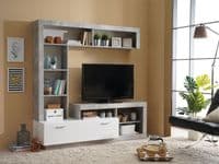 Glen Concrete Grey Effect And White Entertaiment Unit Wall TV Cabinet - 11008763 RZ