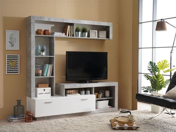 Glen Concrete Grey Effect And White Entertaiment Unit Wall TV Cabinet - 11008763 RZ