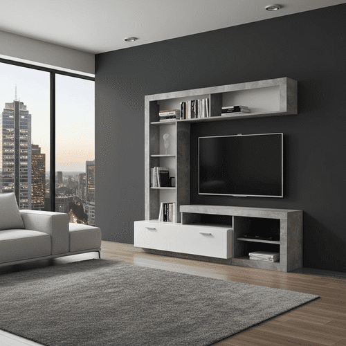 Glen Concrete Grey Effect And White Entertaiment Unit Wall TV Cabinet - 11008763 RZ