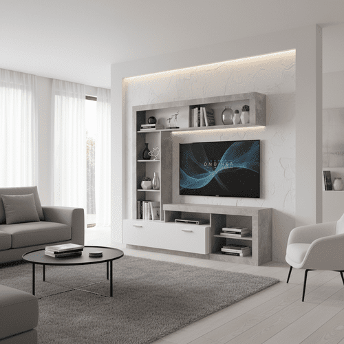 Glen Concrete Grey Effect And White Entertaiment Unit Wall TV Cabinet - 11008763 RZ