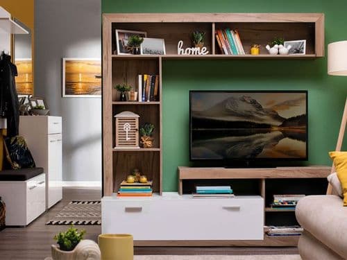 Glen Grey Oak Effect And White Entertaiment Unit Wall TV Cabinet - 11008761 S/O