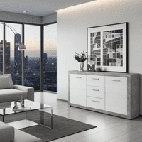 Greystone Concrete Grey and White High Gloss Large Sideboard with Drawers P9BBGS45