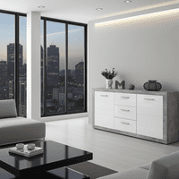 Greystone Concrete Grey and White High Gloss Large Sideboard with Drawers P9BBGS45