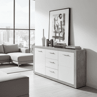 Greystone Concrete Grey and White High Gloss Large Sideboard with Drawers P9BBGS45