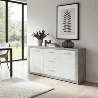 Greystone Concrete Grey and White High Gloss Large Sideboard with Drawers P9BBGS45