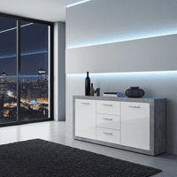 Greystone Concrete Grey and White High Gloss Large Sideboard with Drawers P9BBGS45