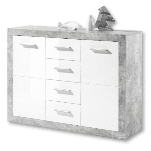 Greystone Concrete Grey and White High Gloss Sideboard 117cm Wide P9BBGS56