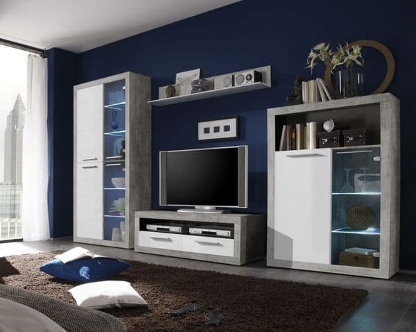 Greystone Concrete Grey and White High Gloss Sideboard 117cm Wide P9BBGS56