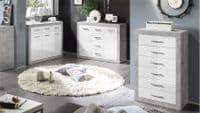 Greystone Concrete Grey and White High Gloss Tallboy Chest of Drawers P9BBGS46