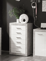Greystone Concrete Grey and White High Gloss Tallboy Chest of Drawers P9BBGS46