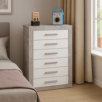 Greystone Concrete Grey and White High Gloss Tallboy Chest of Drawers P9BBGS46