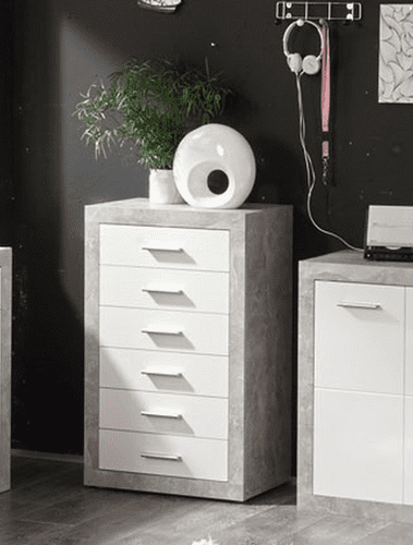 Greystone Concrete Grey and White High Gloss Tallboy Chest of Drawers P9BBGS46