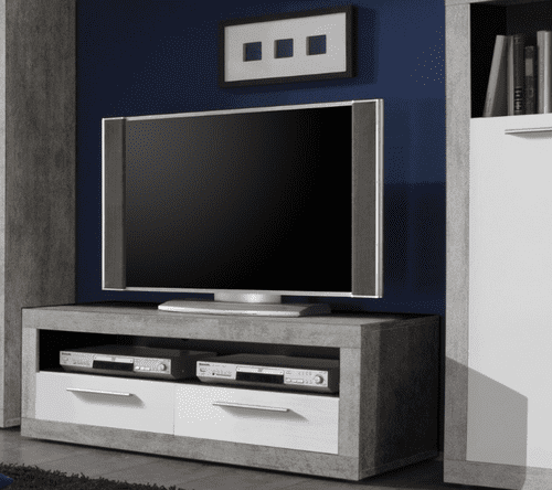 Greystone Concrete White Gloss and Grey TV Unit 120cm with Wall Shelf 1