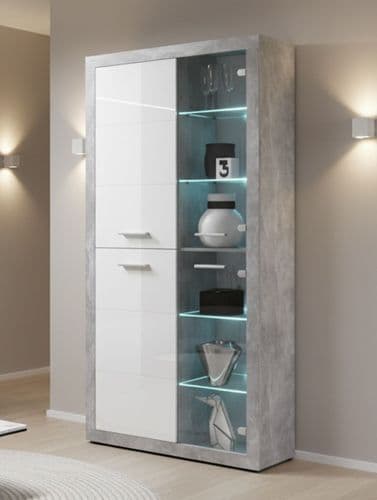 Greystone Grey and White High Gloss Tall Display Cabinet P9BBGS02