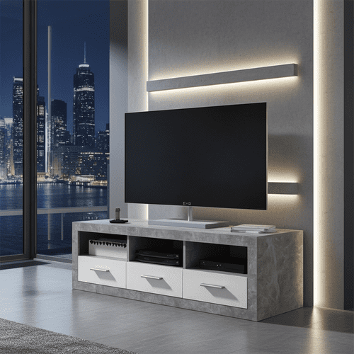 Greystone Grey and White High Gloss TV Cabinet with Drawers P9BBGS63