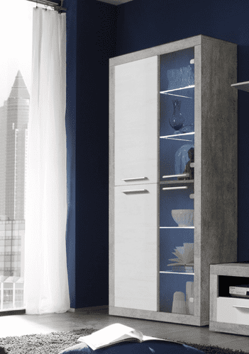 Greystone High Gloss White With Grey  Display Cabinet 2 Doors with LED's