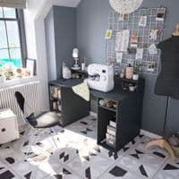 Haile Dark Grey Multi-Purpose Study, Writing, Office Desk with Hutch and Storage