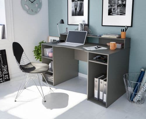 Haile Dark Grey Study, Writing, Office Desk with Hutch and Storage