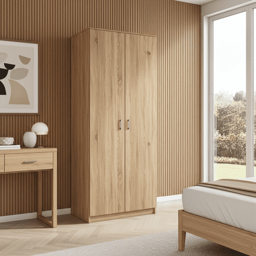 Hana Oak Effect 2 Door Wardrobe with Hanging Rail