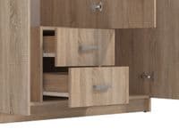 Hana Oak Effect 3 Door 2 Drawer Triple Wardrobe with Mirror 120cm