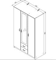 Hana Oak Effect 3 Door 2 Drawer Triple Wardrobe with Mirror 120cm