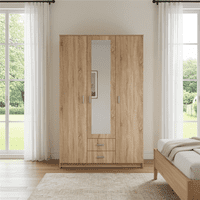 Hana Oak Effect 3 Door 2 Drawer Triple Wardrobe with Mirror 120cm