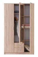 Hana Oak Effect 3 Door 2 Drawer Triple Wardrobe with Mirror 120cm