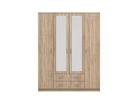 Hana Oak Effect 4 Door 2 Drawer Large Wardrobe with Mirrors 160cm