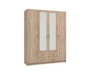 Hana Oak Effect 4 Door 2 Drawer Large Wardrobe with Mirrors 160cm