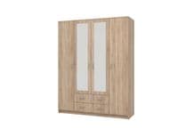 Hana Oak Effect 4 Door 2 Drawer Large Wardrobe with Mirrors 160cm