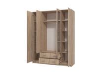 Hana Oak Effect 4 Door 2 Drawer Large Wardrobe with Mirrors 160cm