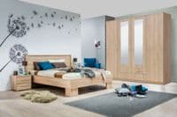 Hana Oak Effect 4 Door 2 Drawer Large Wardrobe with Mirrors 160cm