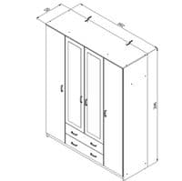 Hana Oak Effect 4 Door 2 Drawer Large Wardrobe with Mirrors 160cm