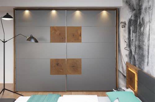 Hilton Grey With Oak Effect Large Sliding Door Wardrobe 280cm SZLV72