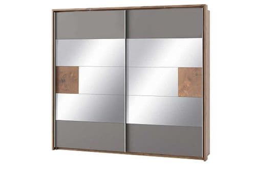 Hilton Grey With Oak Effect Mirrored Sliding Door Wardrobe 226cm SZLV73