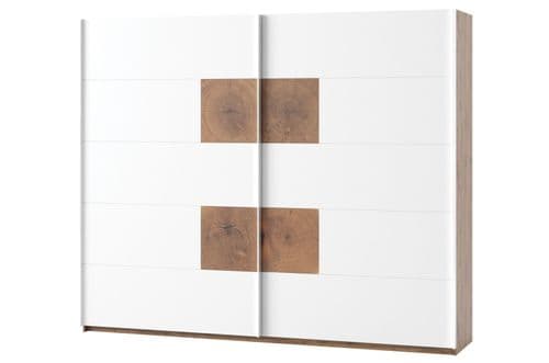 Hilton Matt White With Oak Effect Large Sliding Door Wardrobe 270cm SZLV72