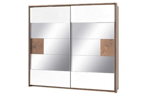 Hilton Matt White With Oak Effect Mirrored Sliding Door Wardrobe 226cm SZLV73