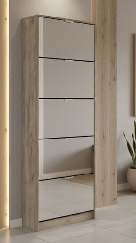 Hugo 5 Drawer Mirrored and Oak Effect Shoe Storage Cabinet - 11008552