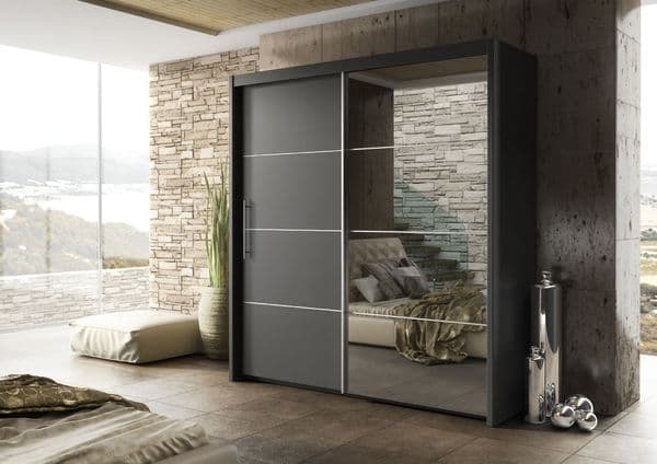 Inova Grey Large 200cm Mirrored Sliding Door Wardrobe - 8XLG4420