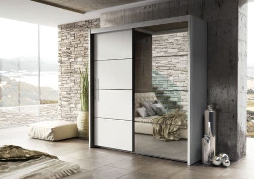 Inova White Large 200cm Mirrored Sliding Door Wardrobe - 8XRU4420