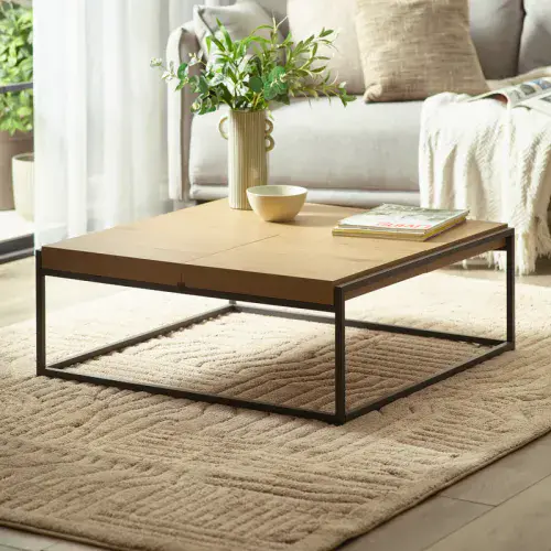 Ira Warm Light Oak Effect Square Tray Coffee Table - 25JB