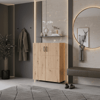 Islay Artisan Oak Effect 2 Winged Door Low Short 91.5cm Wide Shoe Cabinet Cupboard - 11015044 S/O
