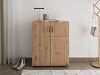 Islay Artisan Oak Effect 2 Winged Door Low Short 91.5cm Wide Shoe Cabinet Cupboard - 11015044 S/O