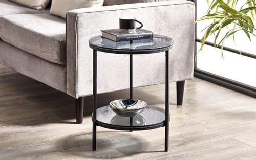Jena Black Smoked Glass Circular Lamp Table 24JB255