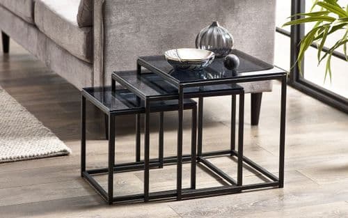 Jena Black Smoked Glass Nest of Tables 24JB244