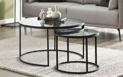 Jena Black Smoked Glass Round Nesting Table 24JB249