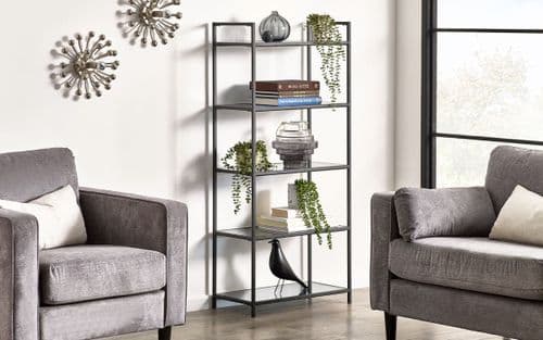 Jena Black Smoked Glass Tall Bookcase 24JB246