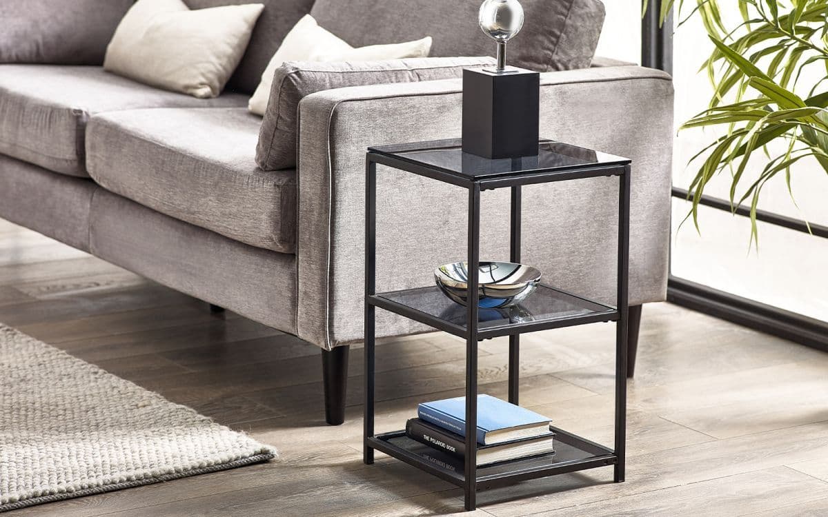 【あーき】X-base Smoked Glass Table Jena Black Smoked Glass Tall Narrow Side Table 24JB253