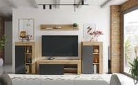 Jordan Nordic Oak And Anthracite Grey  Large TV Entertainment Wall Unit Cabinet  0Z6641WS/O
