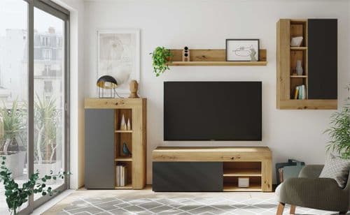 Jordan Nordic Oak And Anthracite Grey Large TV Entertainment Wall Unit Cabinet 0Z6641WS/O